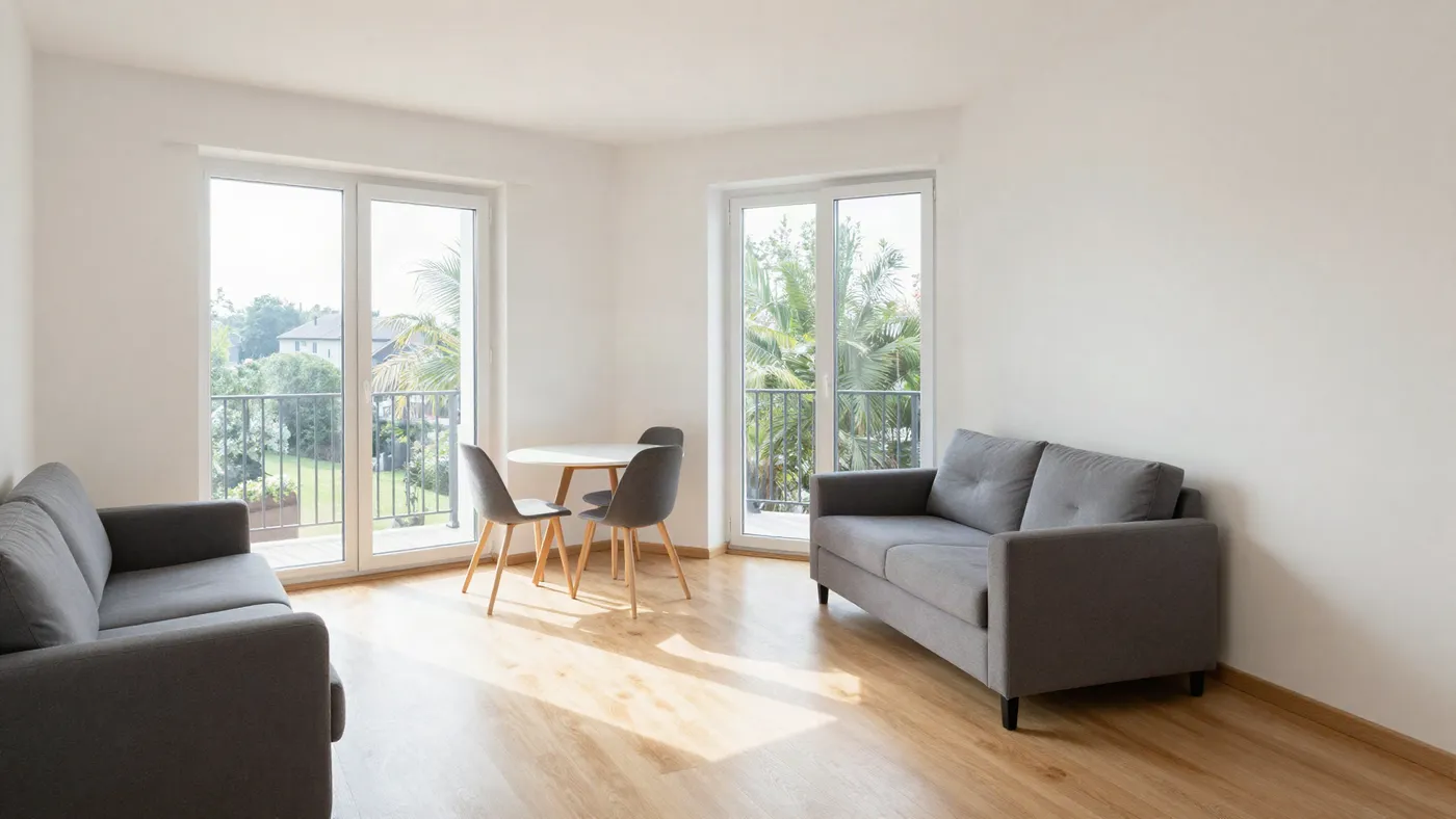 Living room with the east window in the morning light