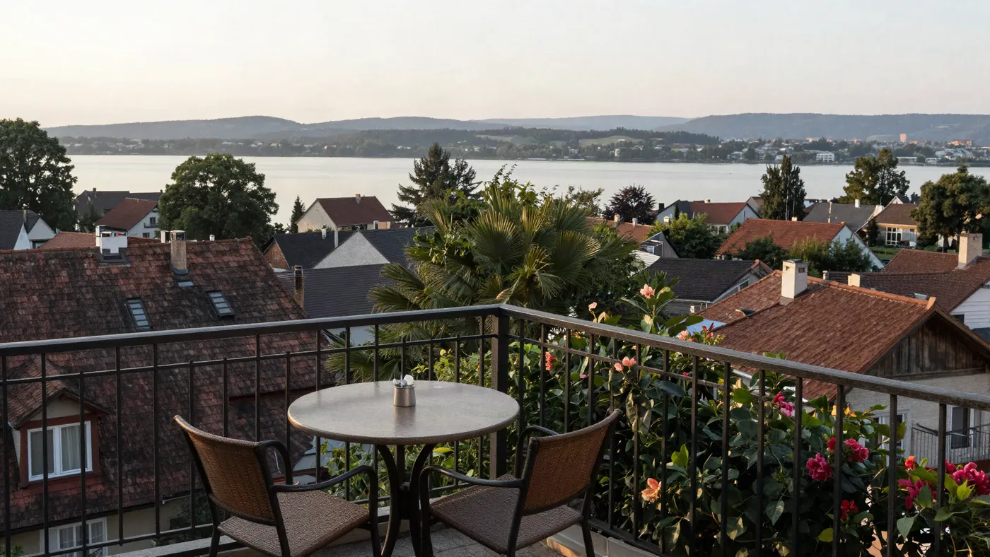 The balcony and the view towards the water